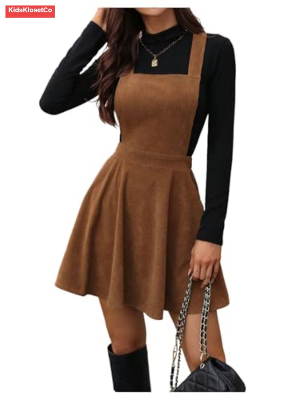 Corduroy Overall Mini Dress Sleeveless Square Neck A-line Pinafore - Picture 1 of 4